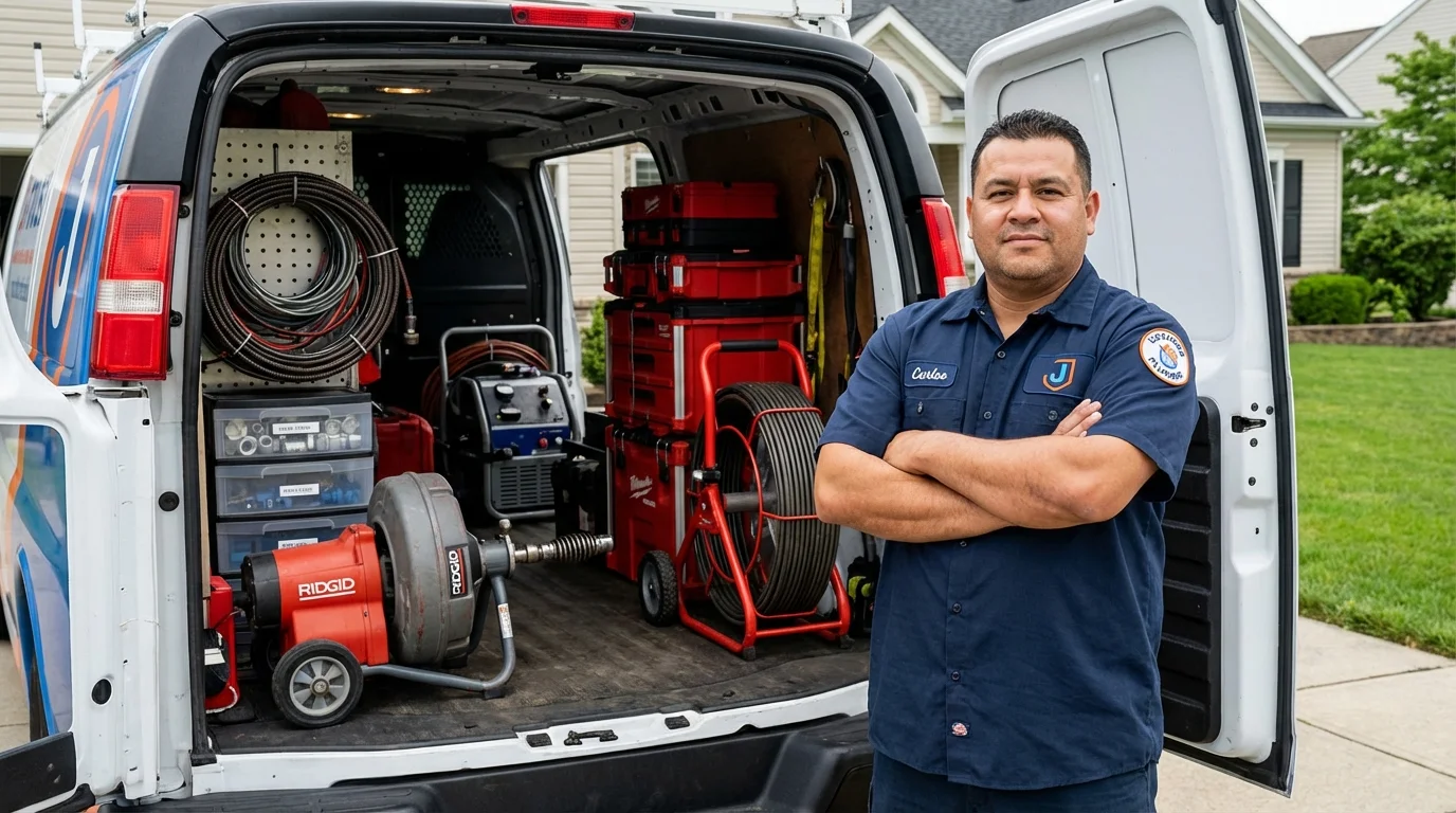 Professional drain cleaning equipment and Johns Plumbing LLC plumber in Broomall