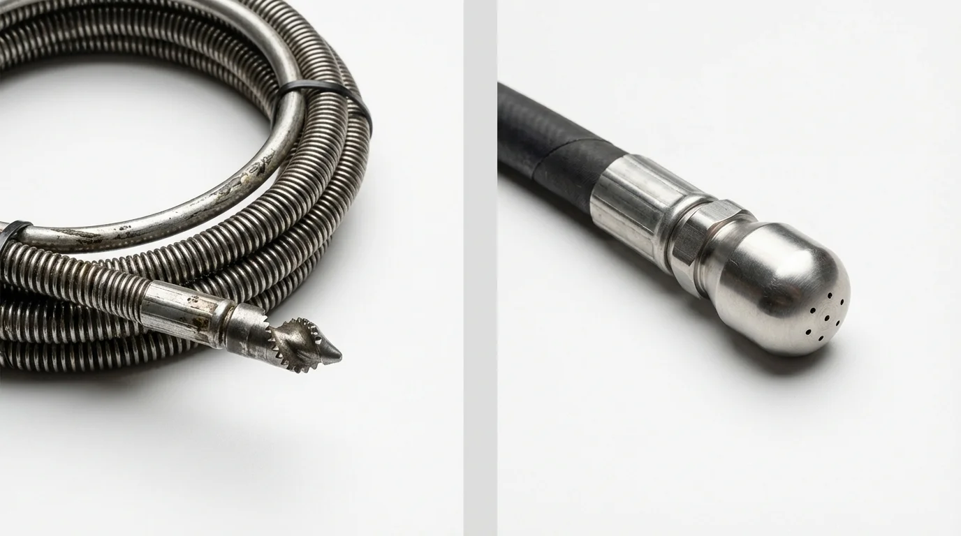 Drain snake cable and hydro jetting nozzle used for drain cleaning in Broomall, PA